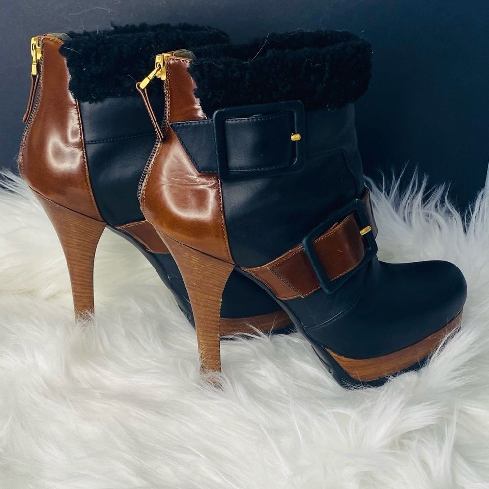 FENDI Moorland Authentic Black & Brown Leather Platform Ankle Boots Size 37 - Picture 9 of 17